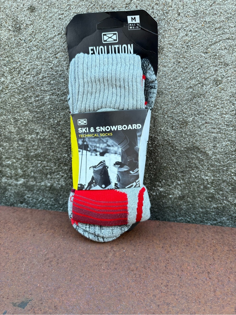 Evolution Socks Unisex Medium M6.5-8 W8-10 Technical Ski Snowboard Grey/red Nwt